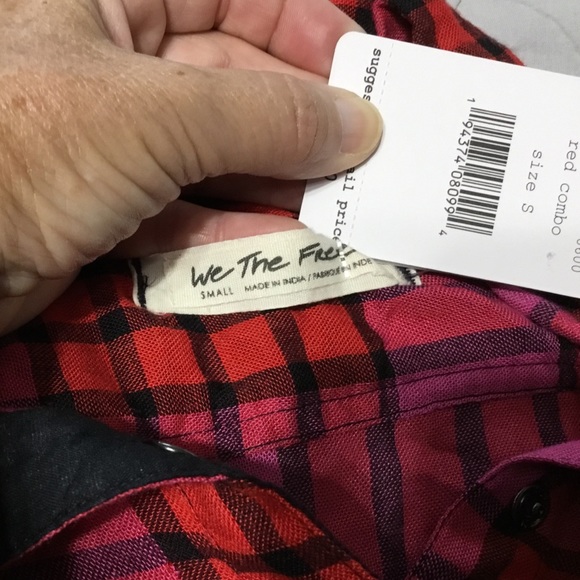 NWT We The Free “Red Combo” Plaid Top MEDIUM - Picture 13 of 14